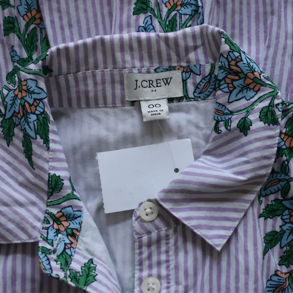 J.Crew Factory Tiered Midi Shirt Dress 00 Purple White Striped Green Block Print